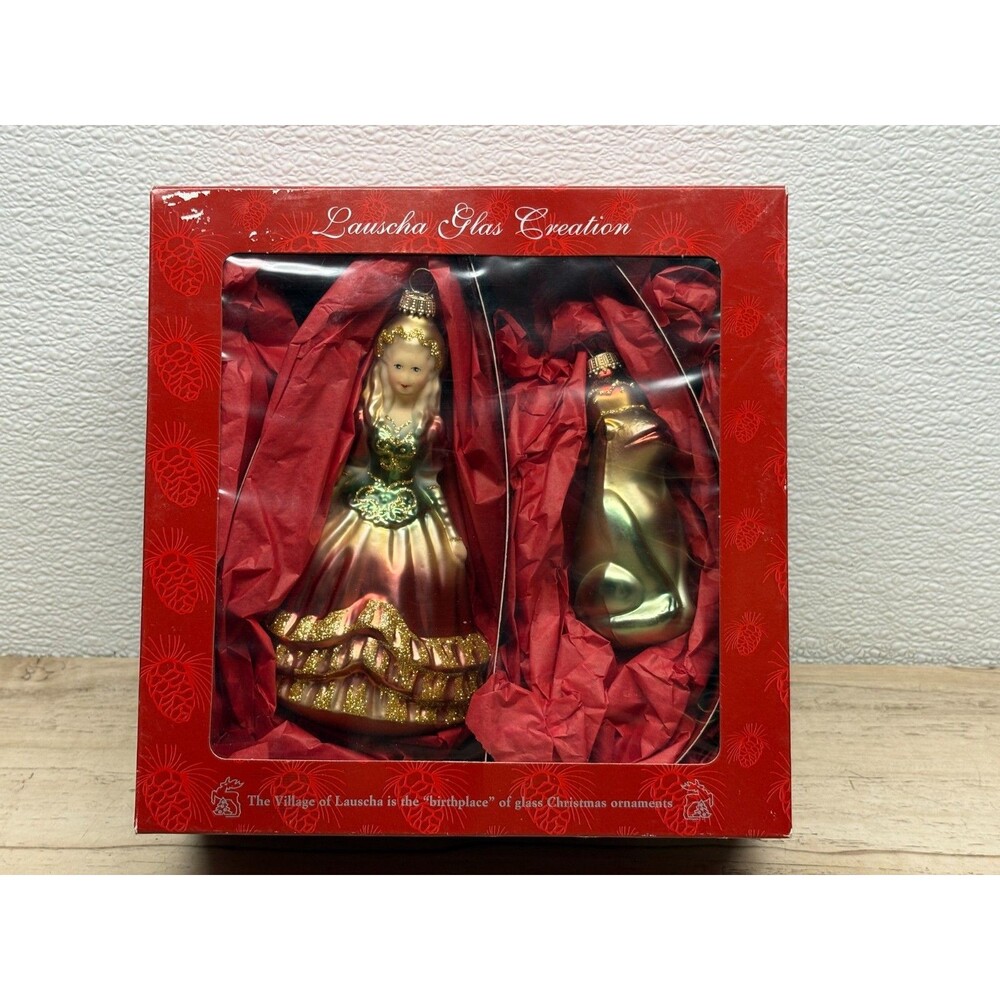 Lauscha Glass Creation Princess & Frog Set Of 2 Blown Glass Christmas Ornaments